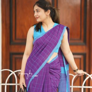 হাফসিল্ক স্টেপ ডিজিটাল প্রিন্ট শাড়ি (পার্পেল/ বেগুনি কালার)